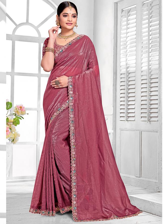 Currency Silk Pink Wedding Wear Embroidery Work Saree